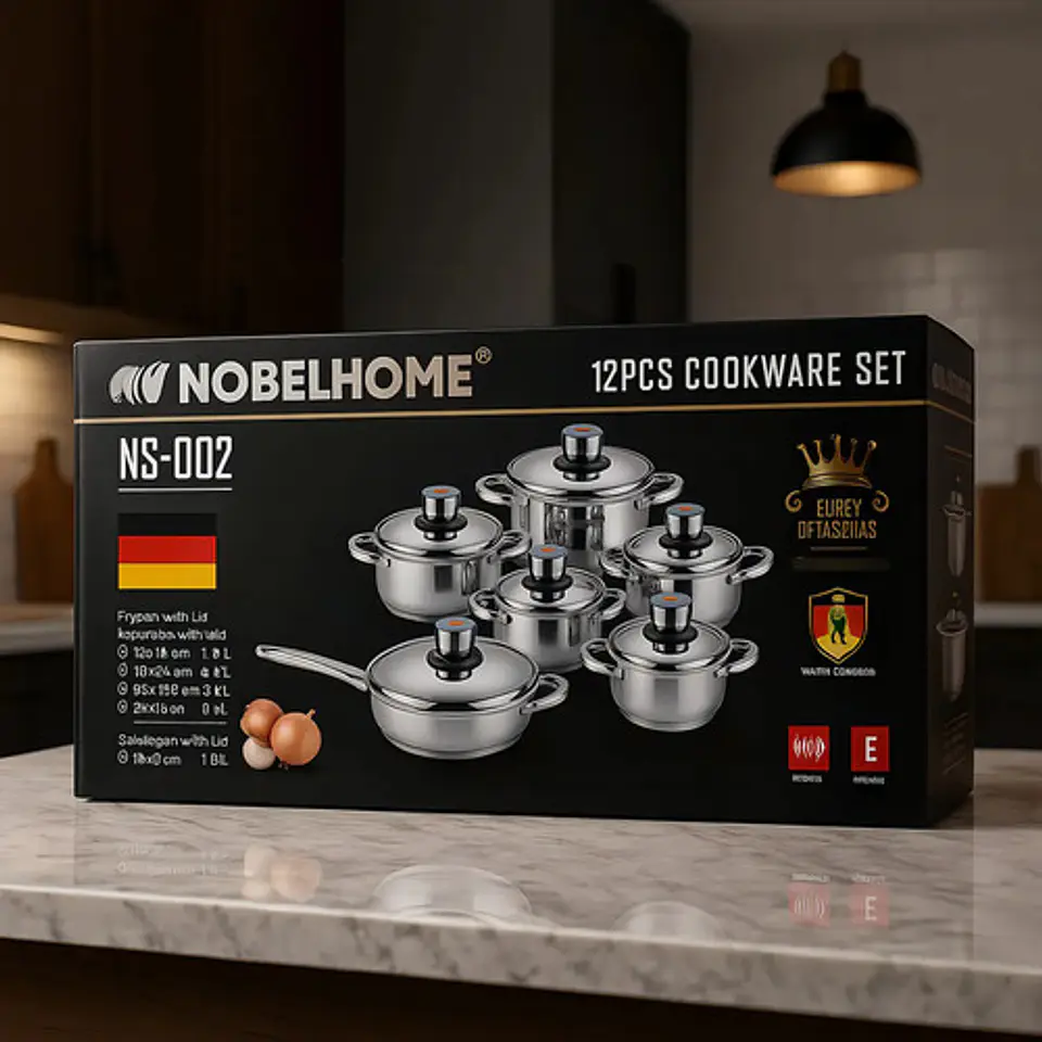 Bateria Juego Ollas Nobelhome 12 Piezas Acero Quirúrgico 2