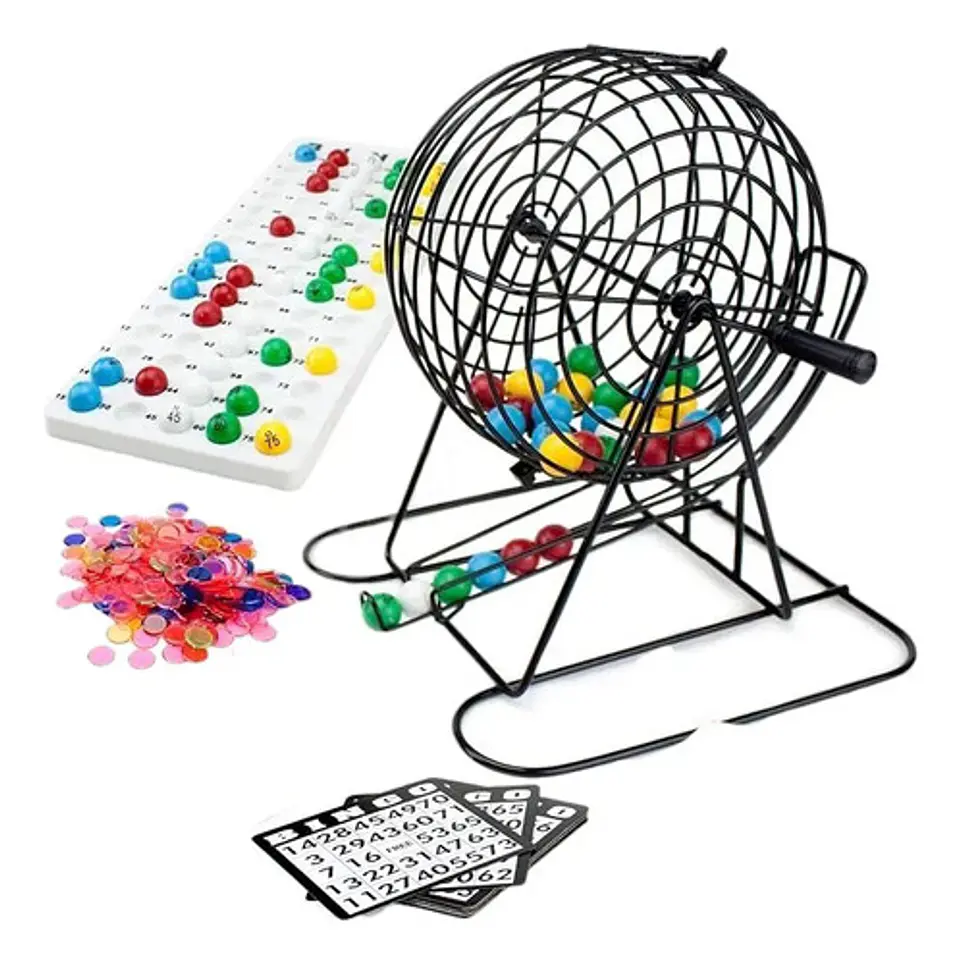 Juego Bingo Balotera Metálica Grande 30cm 50 Cartones Profes 1