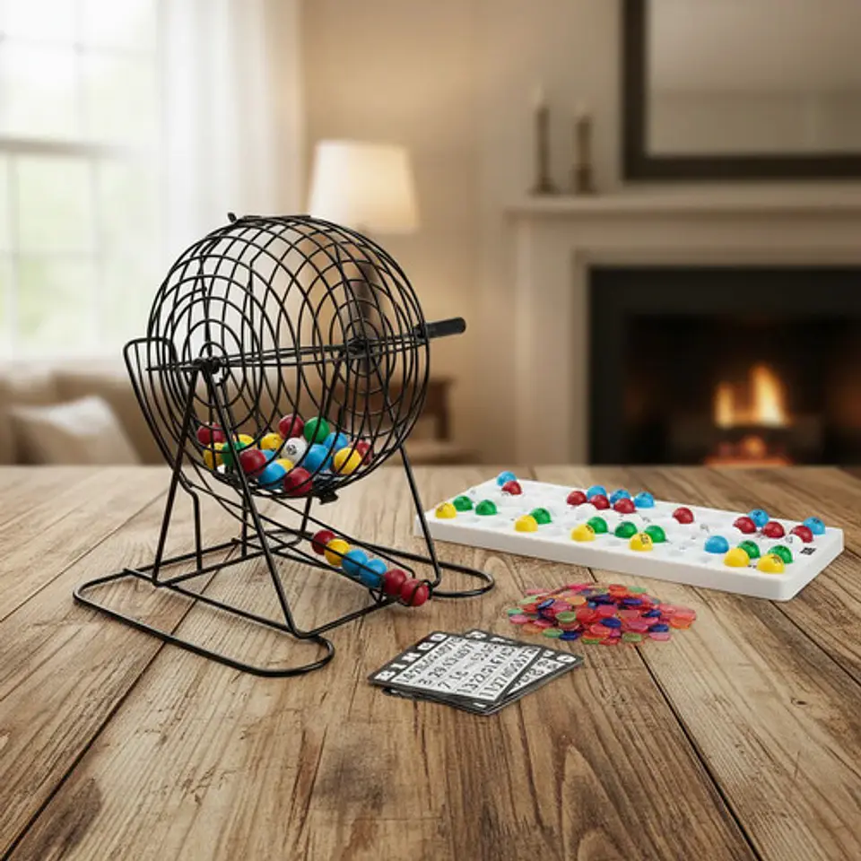 Juego Bingo Balotera Metálica Grande 30cm 50 Cartones Profes 4