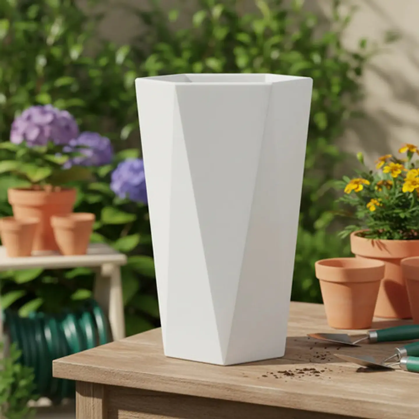 Matera Maceta Moderna Plantas Plástica Hexagonal Blanca 3
