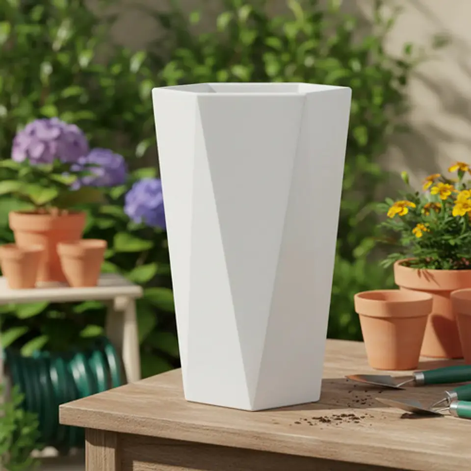 Matera Maceta Moderna Plantas Plástica Hexagonal Blanca 3