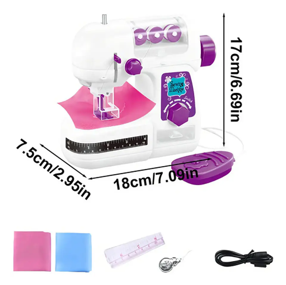 Máquina Coser Juguete Sewing Machine 7808 Niños Blanca Lila Recargable Usb Blanca Lila/usb 4