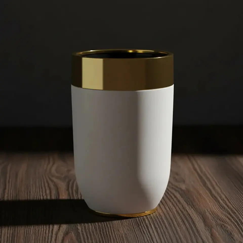 Matera Decorativa Blanca Con Borde Dorado Y Matera Interna 2