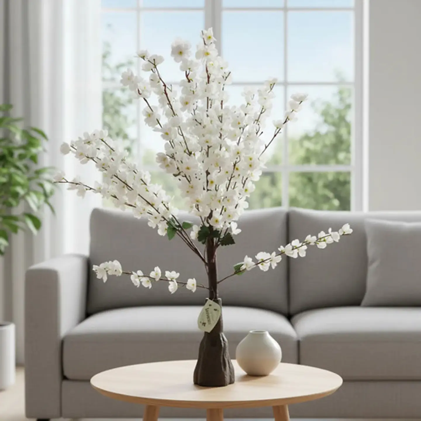 Árbol Artificial Cerezos Decorativo Con Flores Blancas Tallo 2
