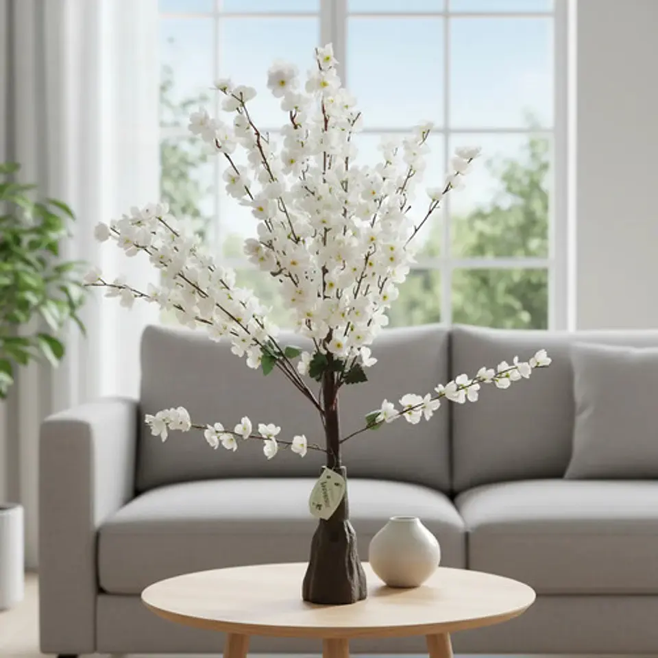 Árbol Artificial Cerezos Decorativo Con Flores Blancas Tallo 2