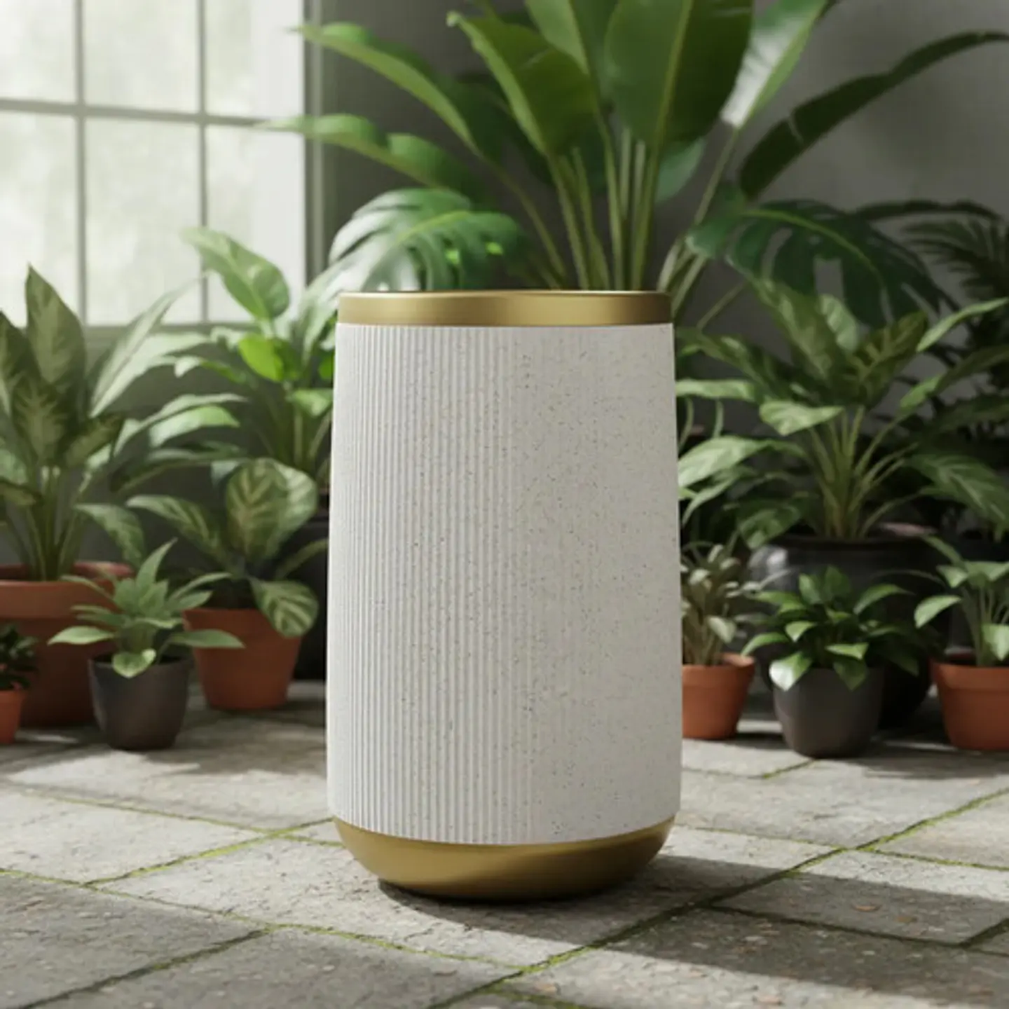 Maceta Cilíndrica Plastica Con Detalles Dorados Moderna 1