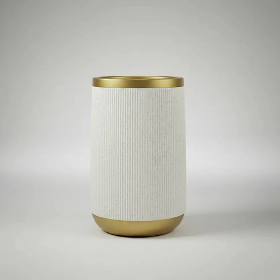 Maceta Cilíndrica Plastica Con Detalles Dorados Moderna 4