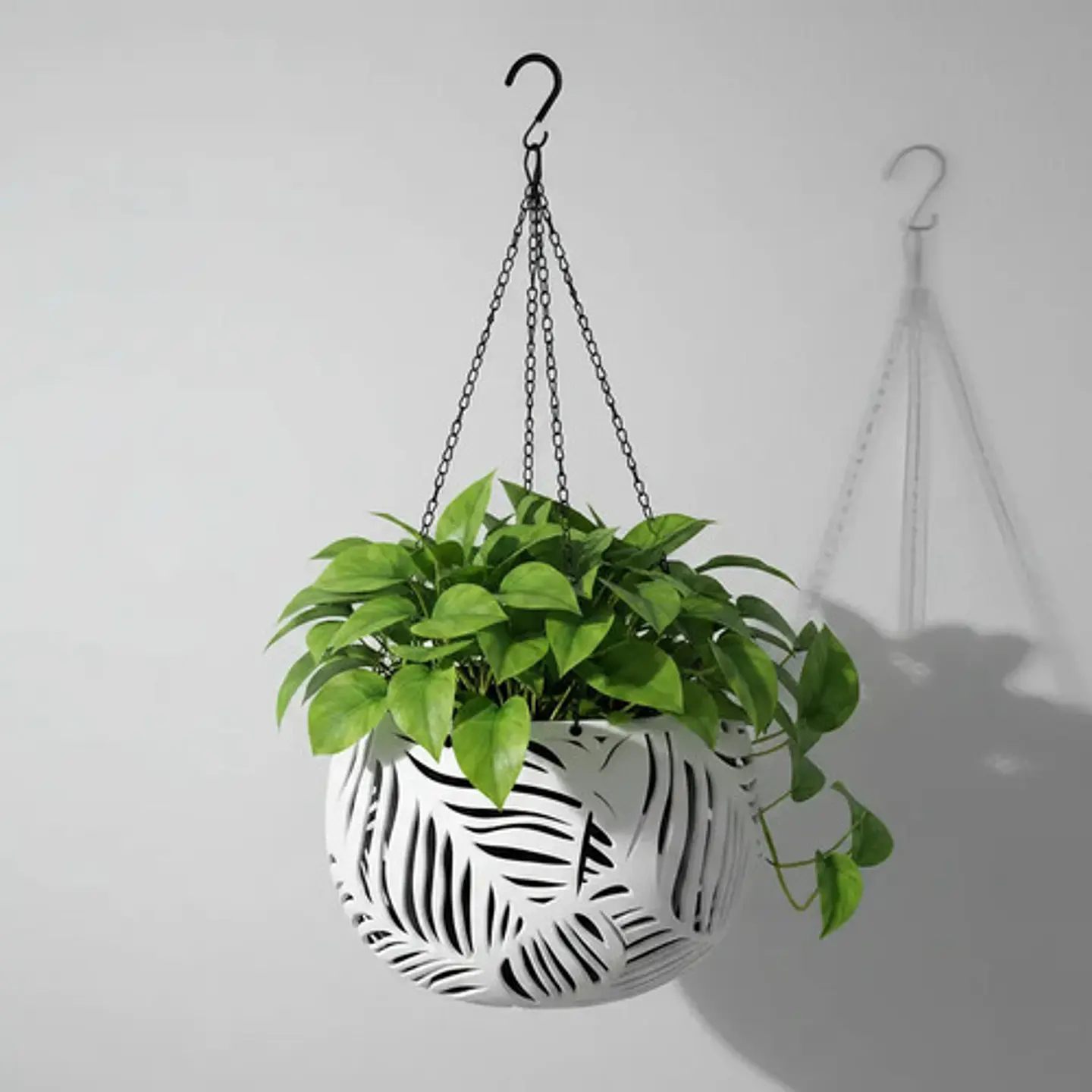 Maceta Colgante Blanca Con Diseño De Hojas De Palmera Blanco Floreado Con Huecos 3