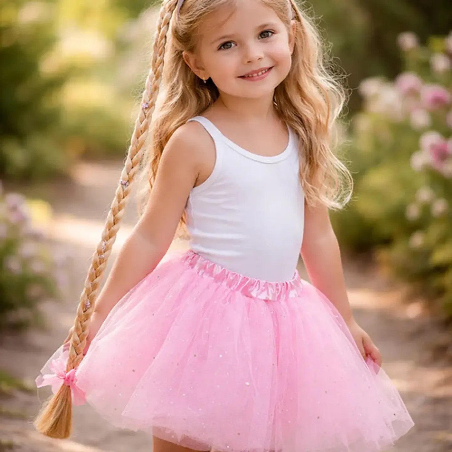 Disfraz Infantil Princesa Falda Tutú Rosada Trenza Halloween 2