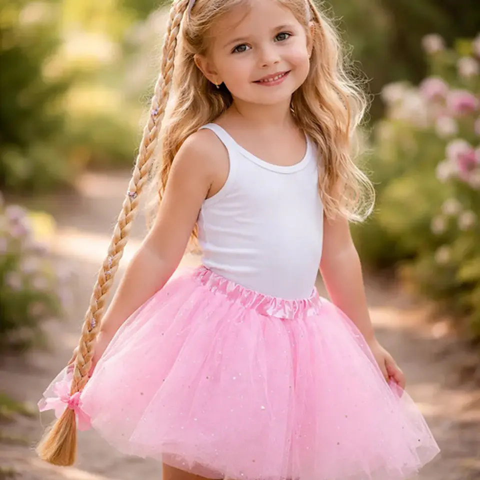 Disfraz Infantil Princesa Falda Tutú Rosada Trenza Halloween 2