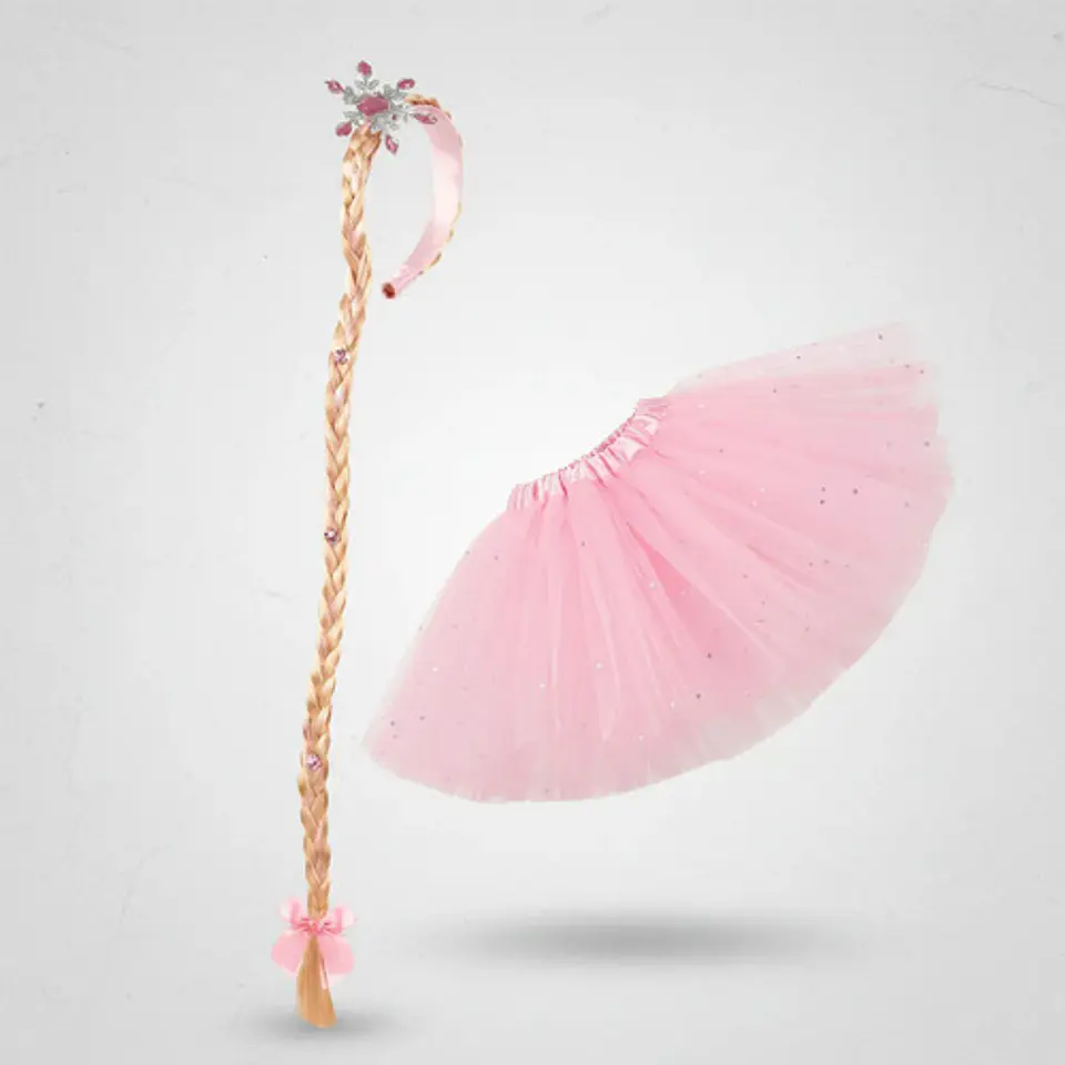 Disfraz Infantil Princesa Falda Tutú Rosada Trenza Halloween 4
