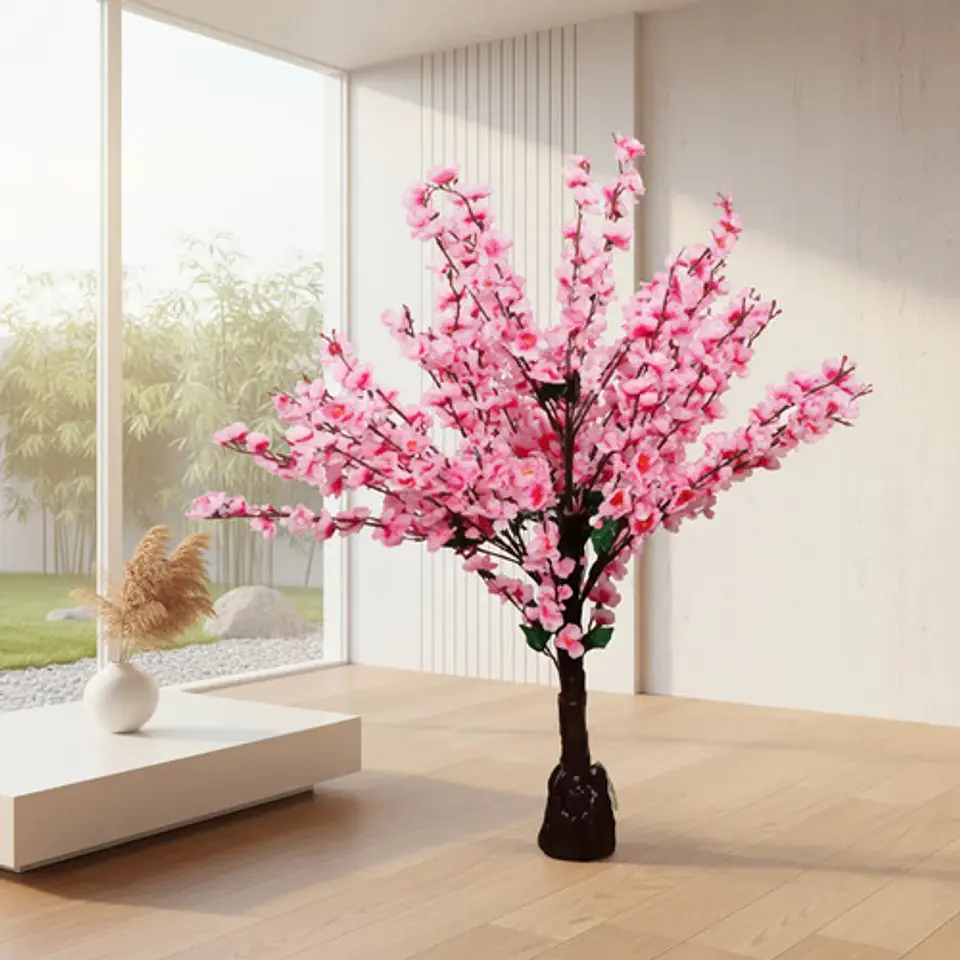Árbol De Cerezo Flores Artificiales Rosado Decorativo Hogar 2