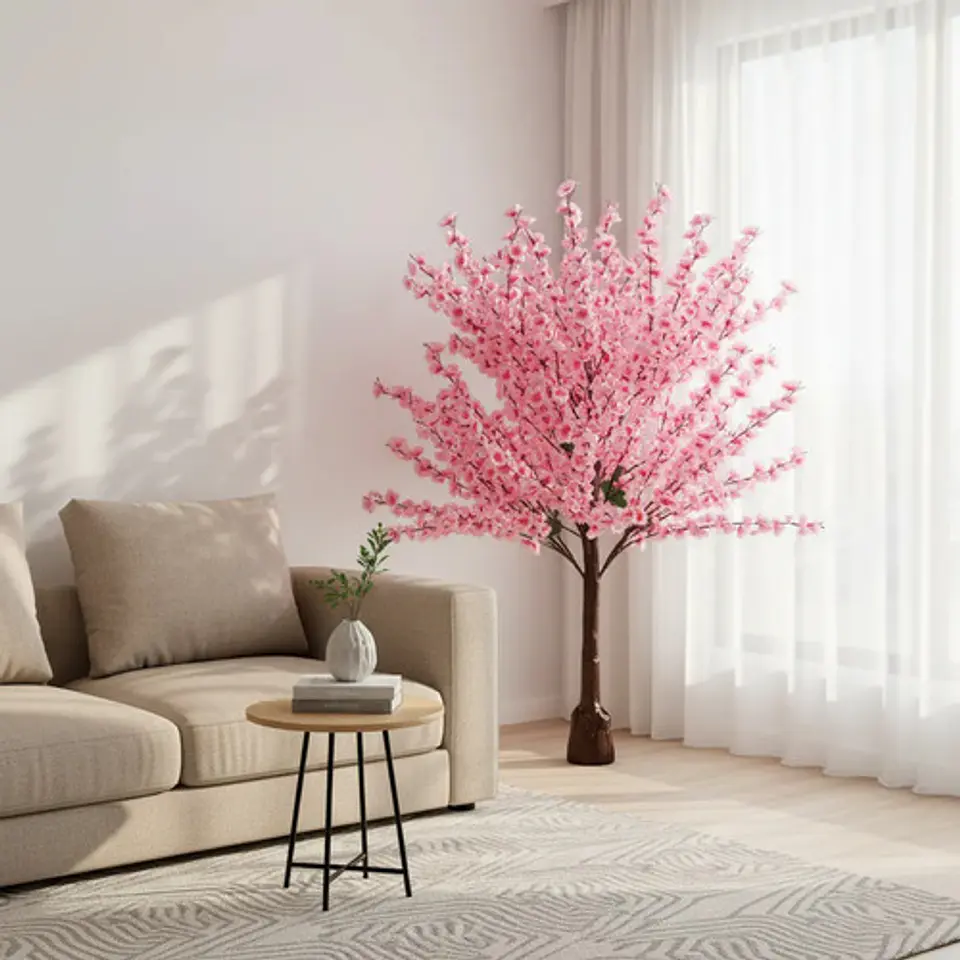 Árbol De Cerezo Flores Artificiales Rosado Decorativo Hogar 3