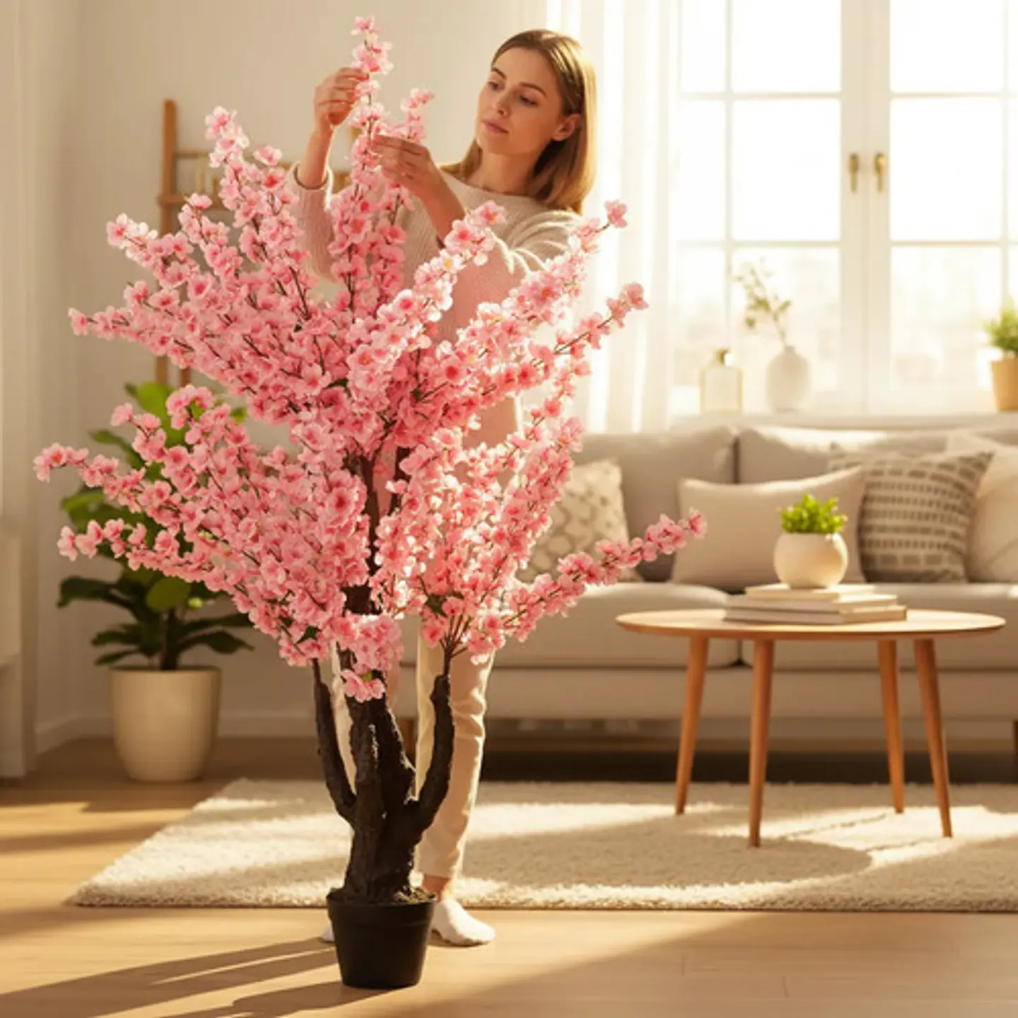 Árbol De Cerezo Flores Artificiales Rosado Decorativo Hogar 2