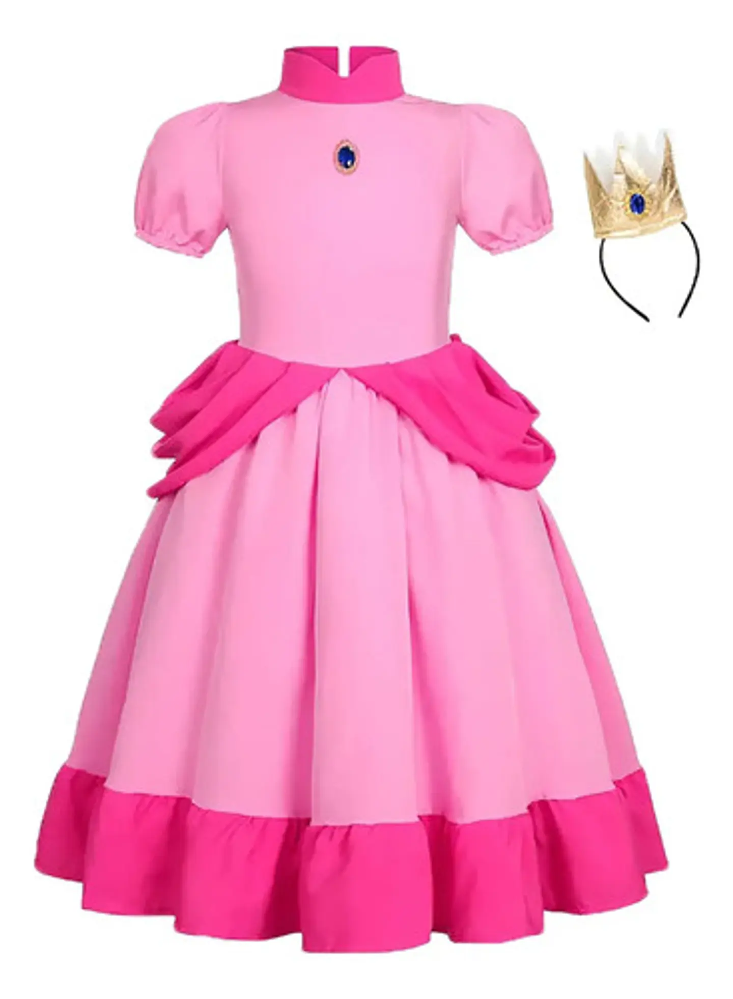 Disfraz Princesa Peach Rosado Para Niñas Corona Halloween 1