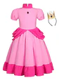 Disfraz Princesa Peach Rosado Para Niñas Corona Halloween - Miniatura 1