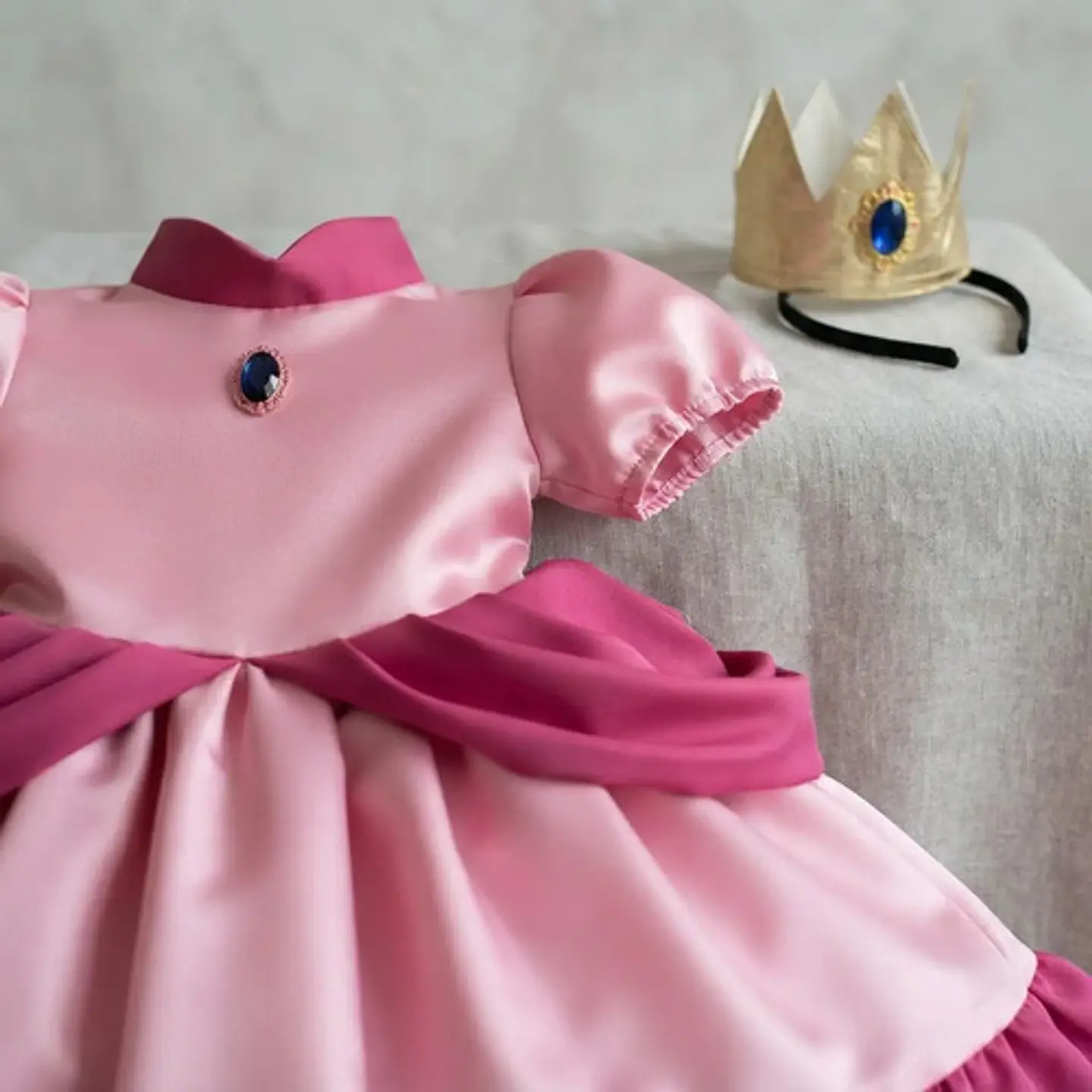 Disfraz Princesa Peach Rosado Para Niñas Corona Halloween 3