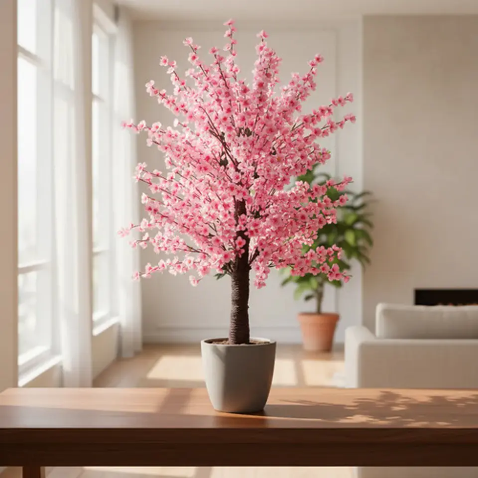 Árbol De Cerezo Flores Artificiales Rosado Decorativo Hogar 3