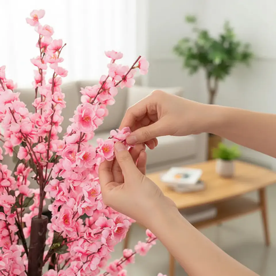 Árbol De Cerezo Flores Artificiales Rosado Decorativo Hogar 4