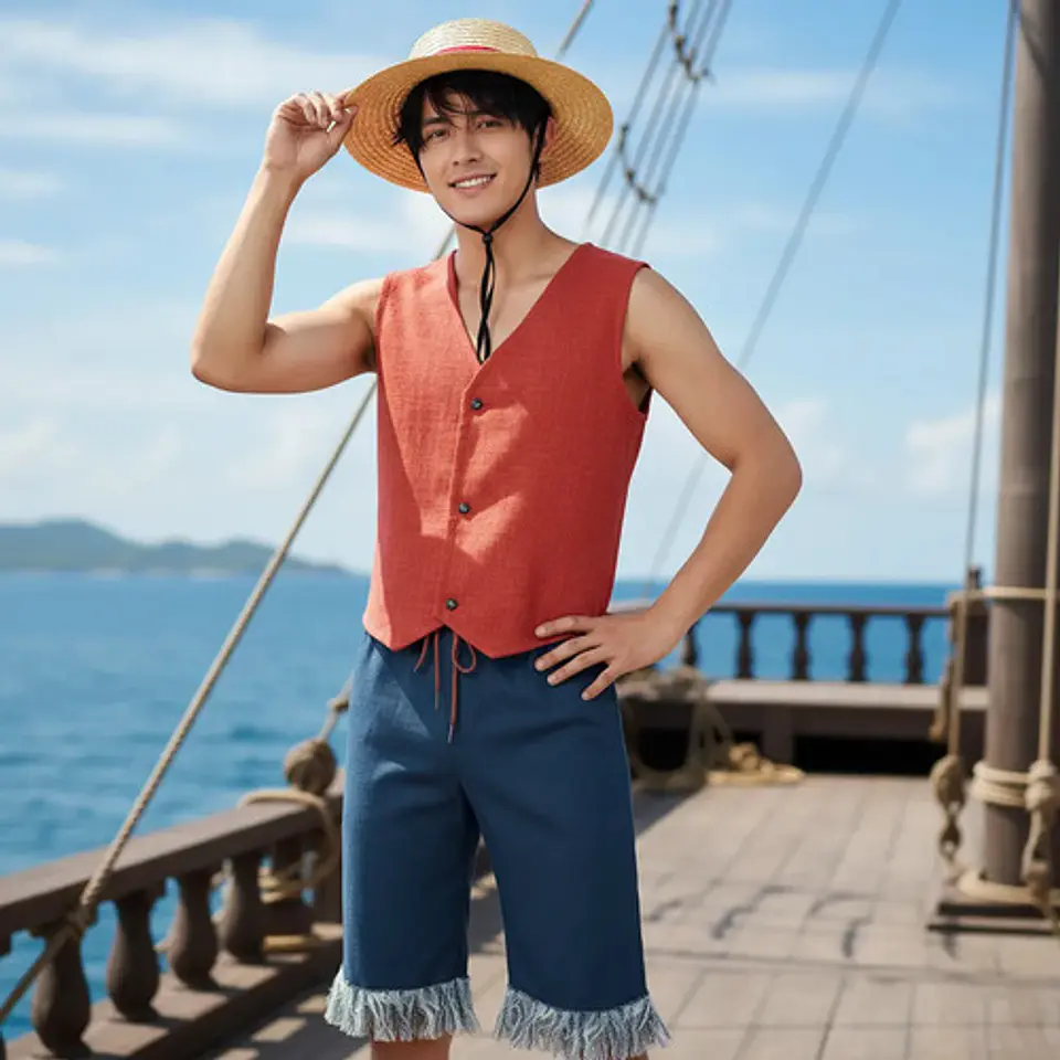 Disfraz De Luffy One Piece Chaleco Sombrero Halloween Fiesta 2