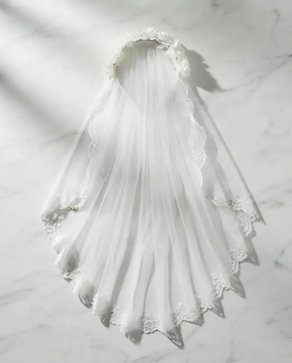 Velo De Novia Blanco Con Flores Y Perlas Para Niña 80cm 1