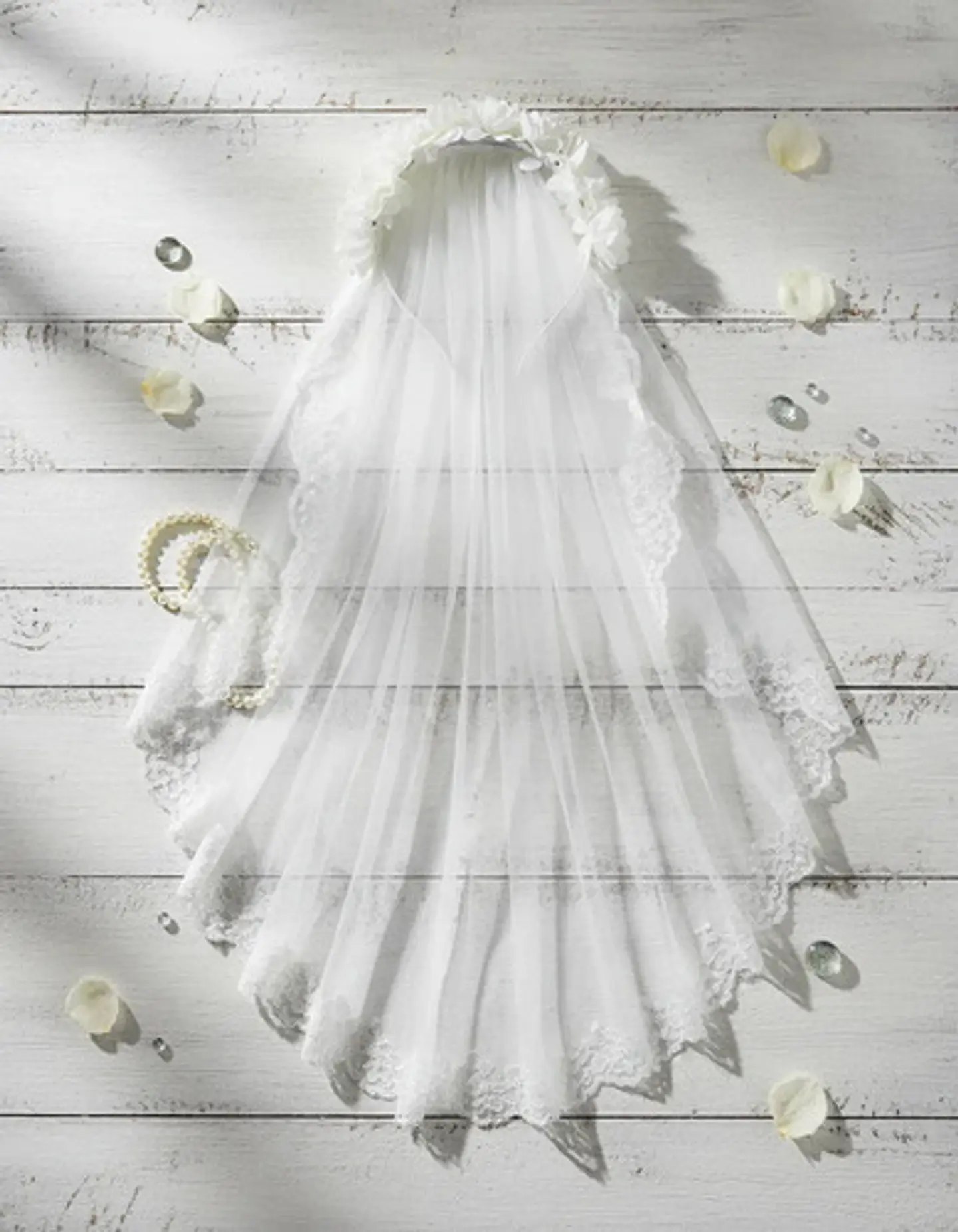 Velo De Novia Blanco Con Flores Y Perlas Para Niña 80cm 2