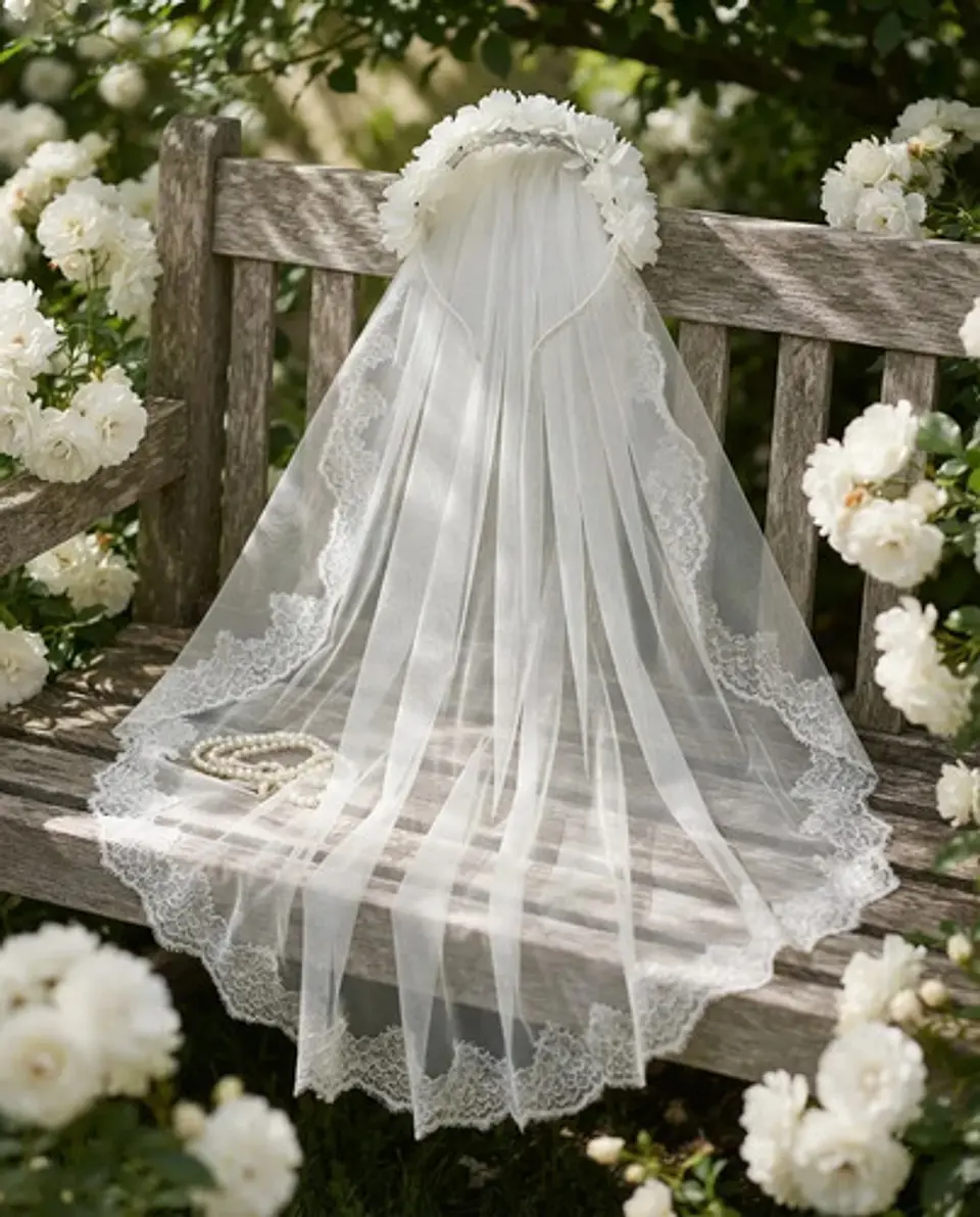Velo De Novia Blanco Con Flores Y Perlas Para Niña 80cm 4