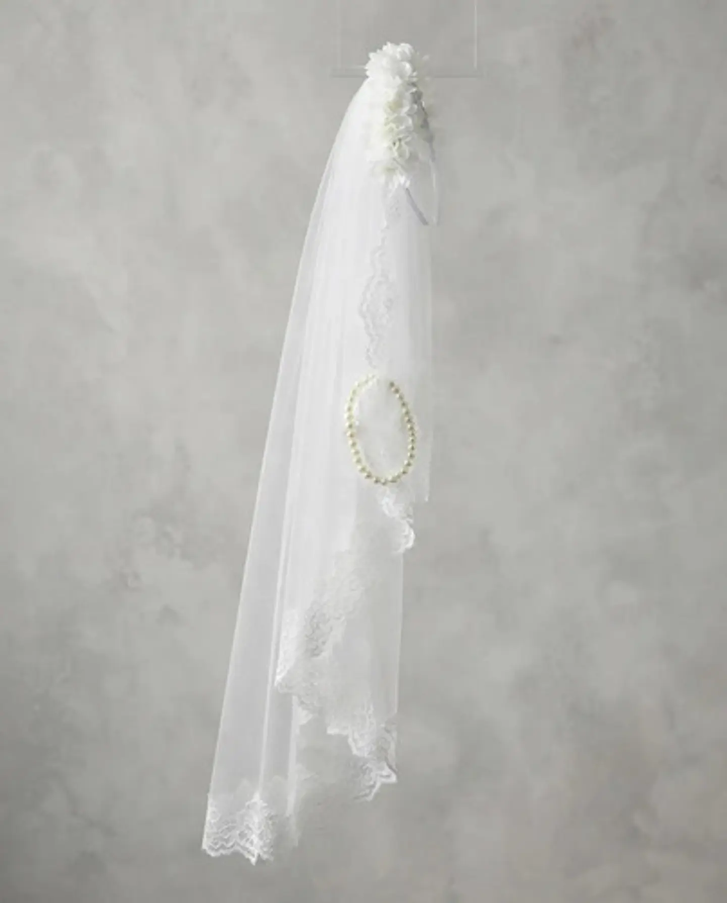 Velo De Novia Blanco Con Flores Y Perlas Para Niña 80cm 6