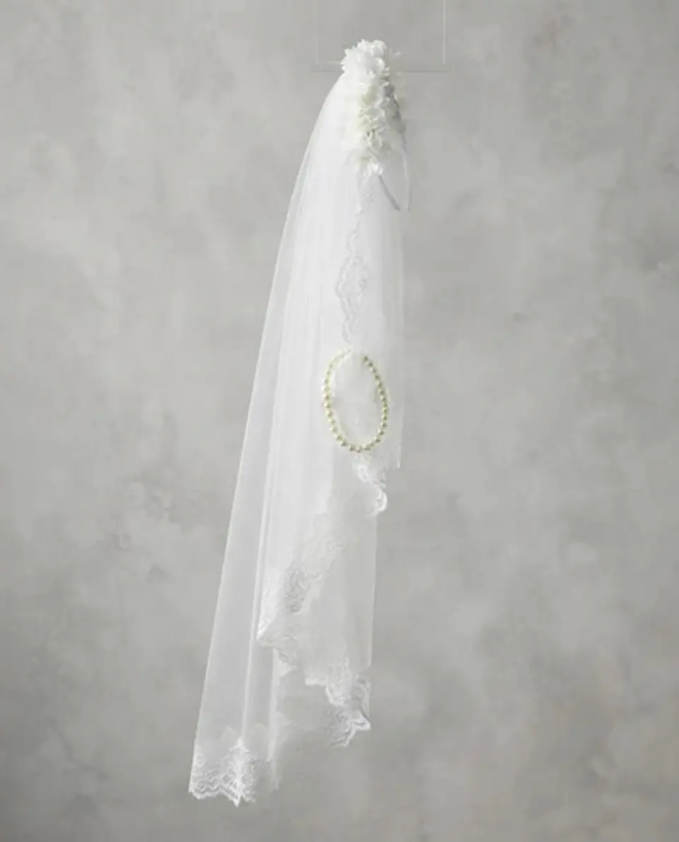 Velo De Novia Blanco Con Flores Y Perlas Para Niña 80cm 6