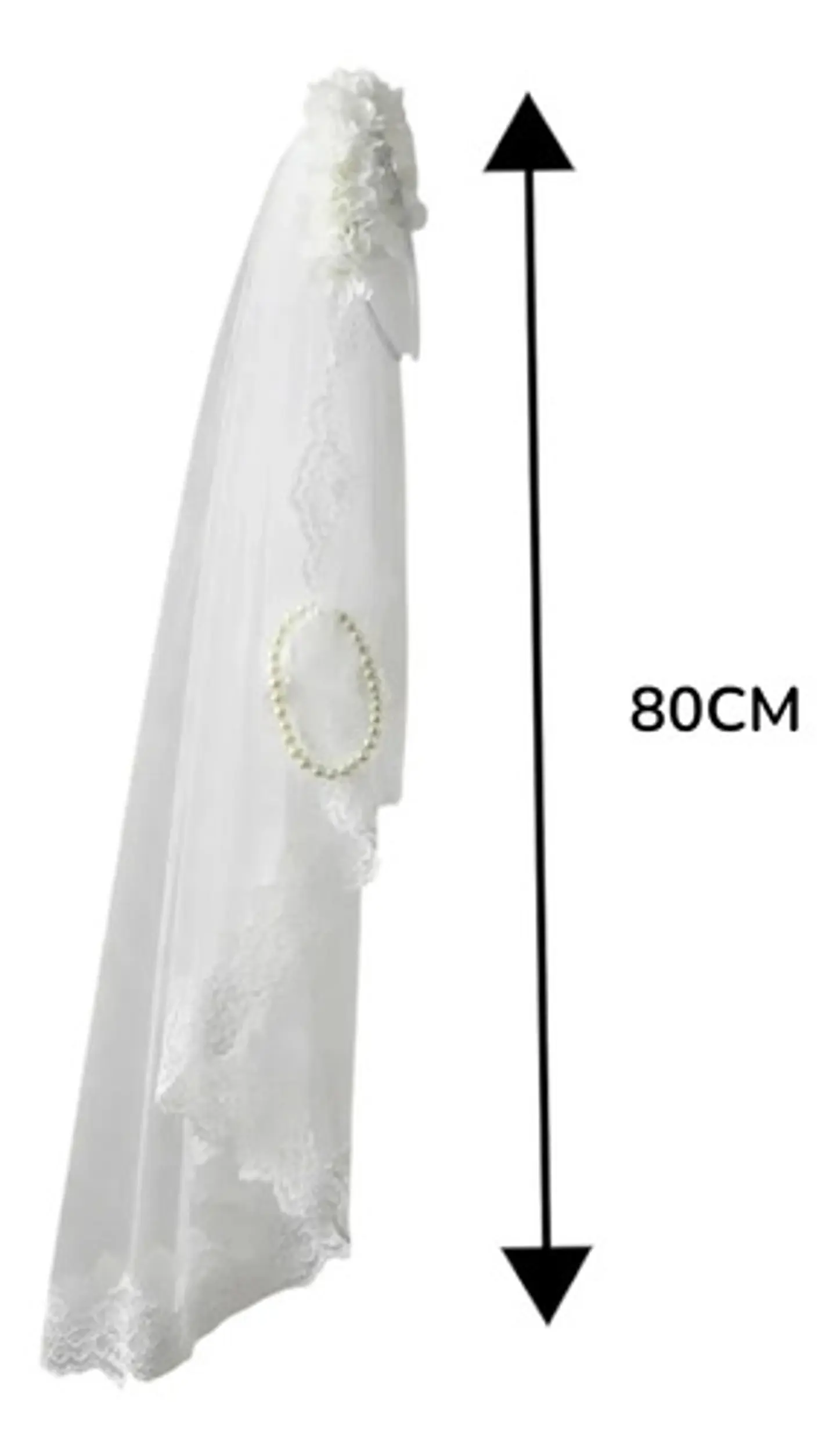 Velo De Novia Blanco Con Flores Y Perlas Para Niña 80cm 7