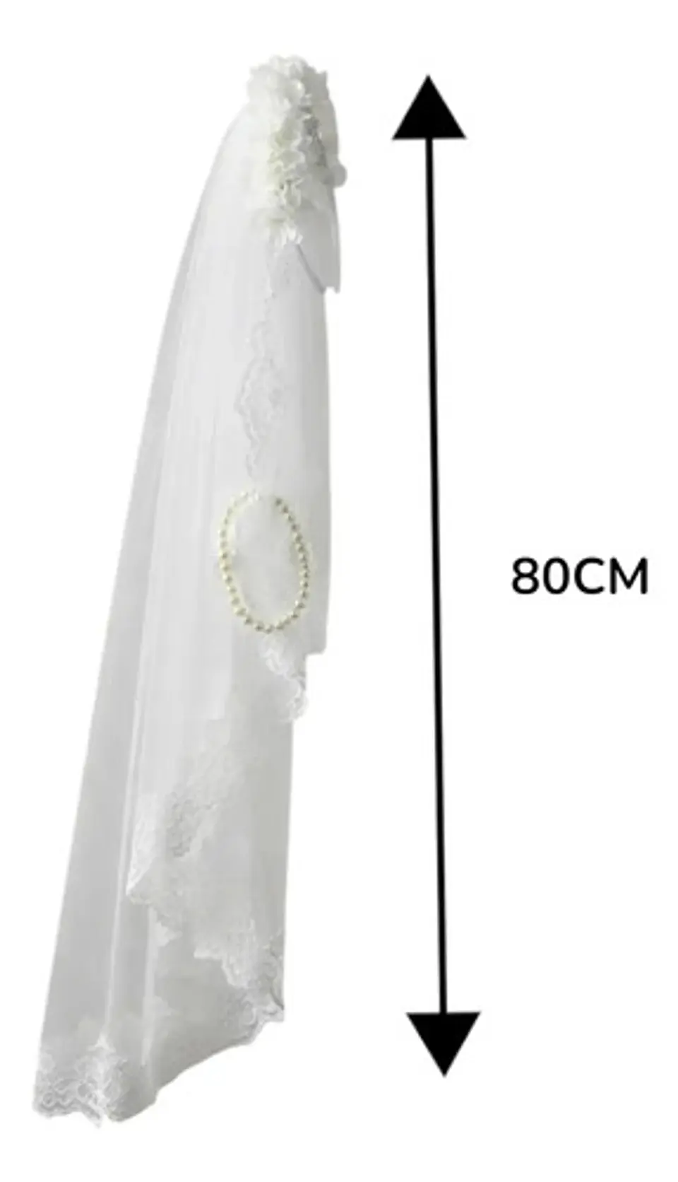 Velo De Novia Blanco Con Flores Y Perlas Para Niña 80cm 7