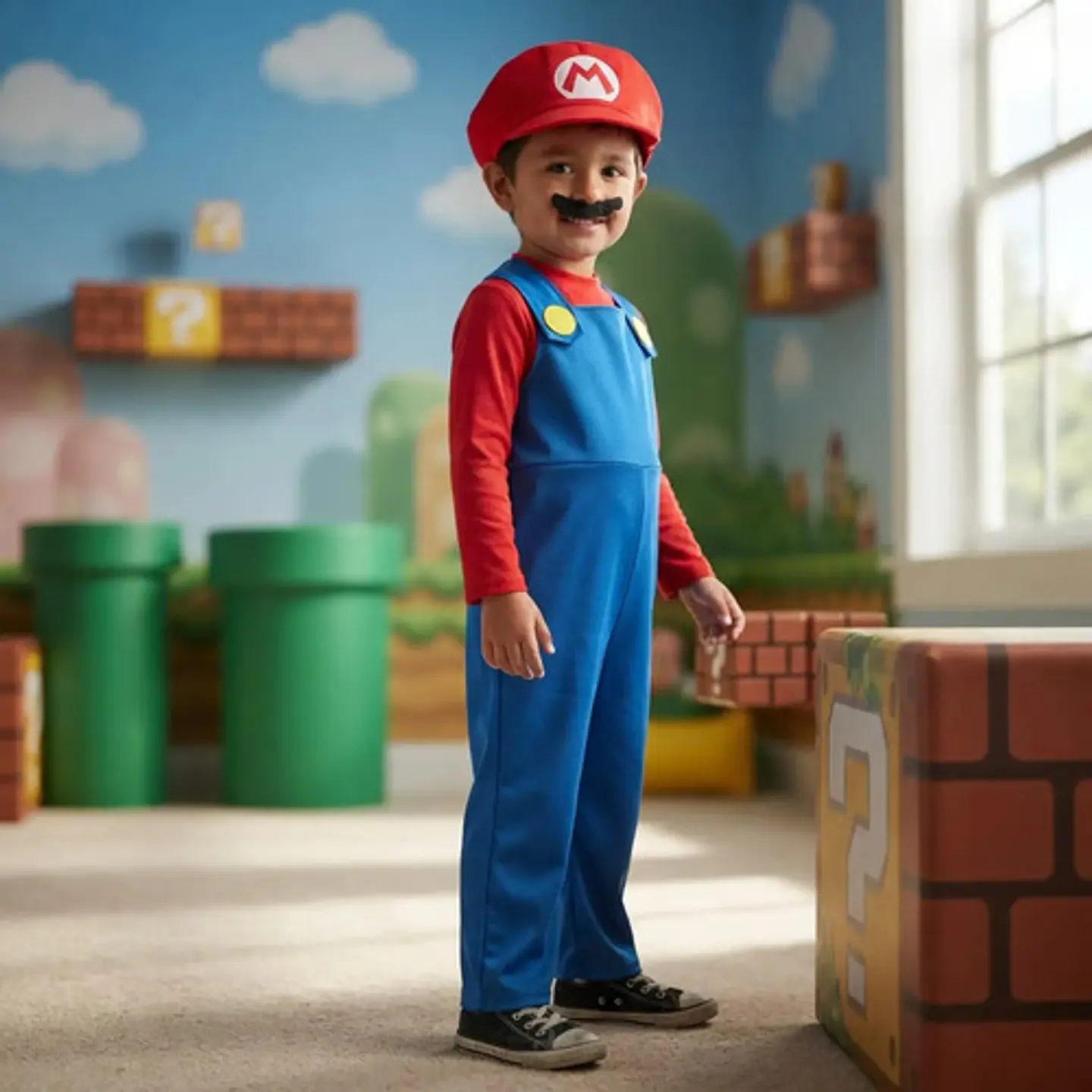 Disfraz De Mario Bros Para Niño Bigote Halloween Fiesta 1