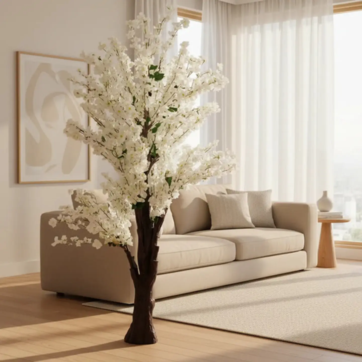 Árbol Planta Artificial Cerezo Decorativo Con Flores Blancas 3