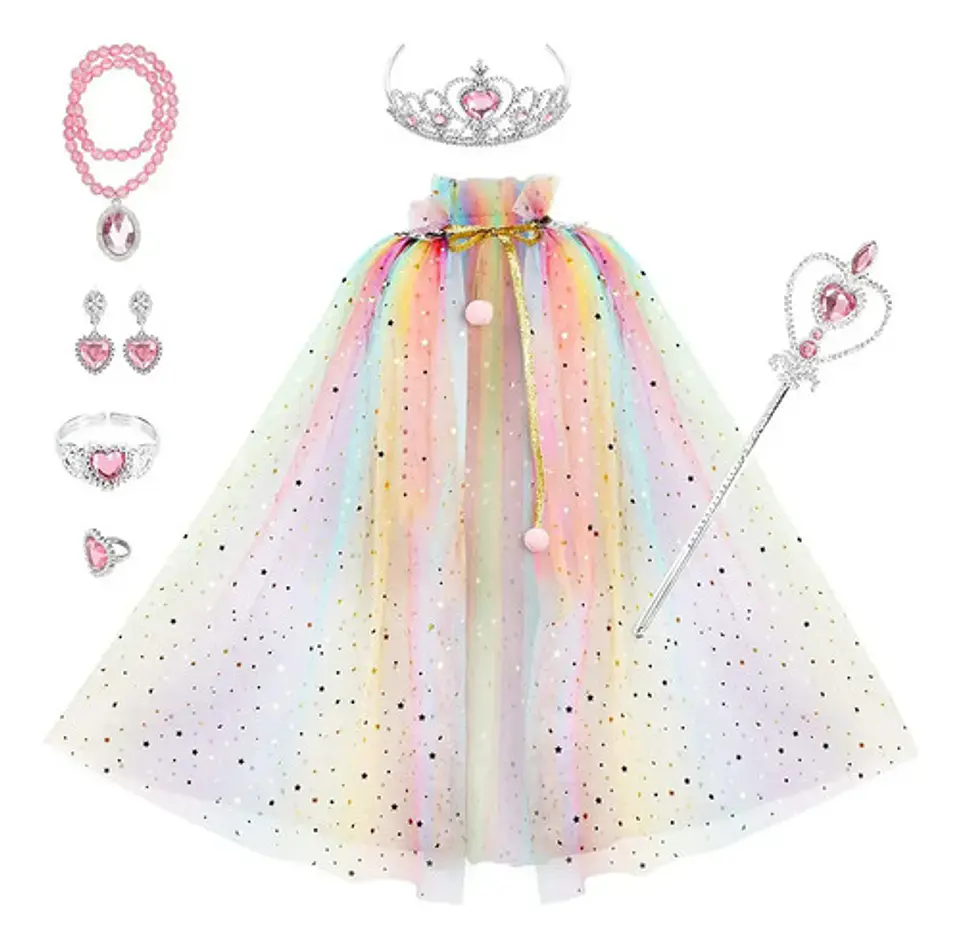 Set De Disfraz Princesa Niña Con Capa Arcoíris Y Accesorios 1