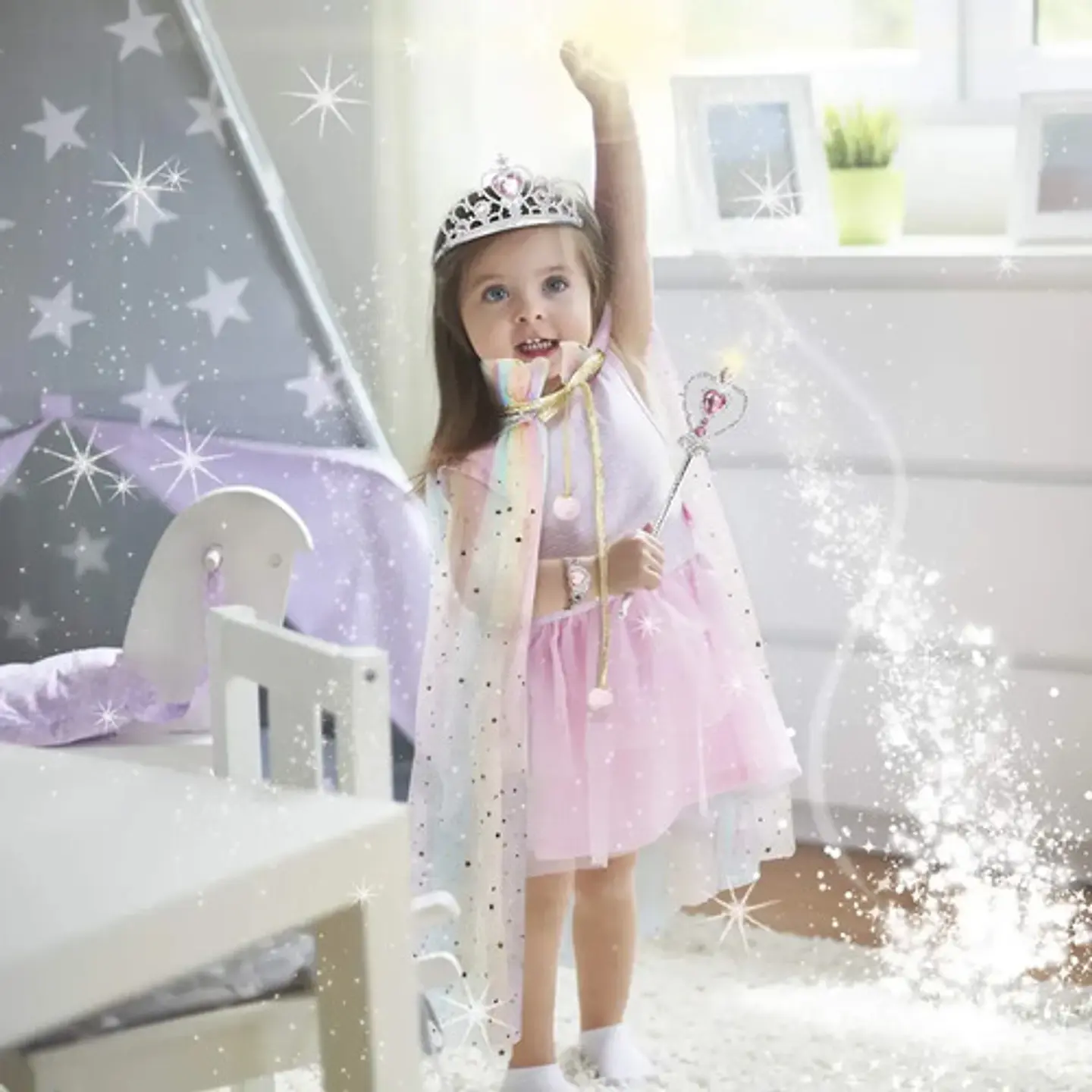 Set De Disfraz Princesa Niña Con Capa Arcoíris Y Accesorios 3