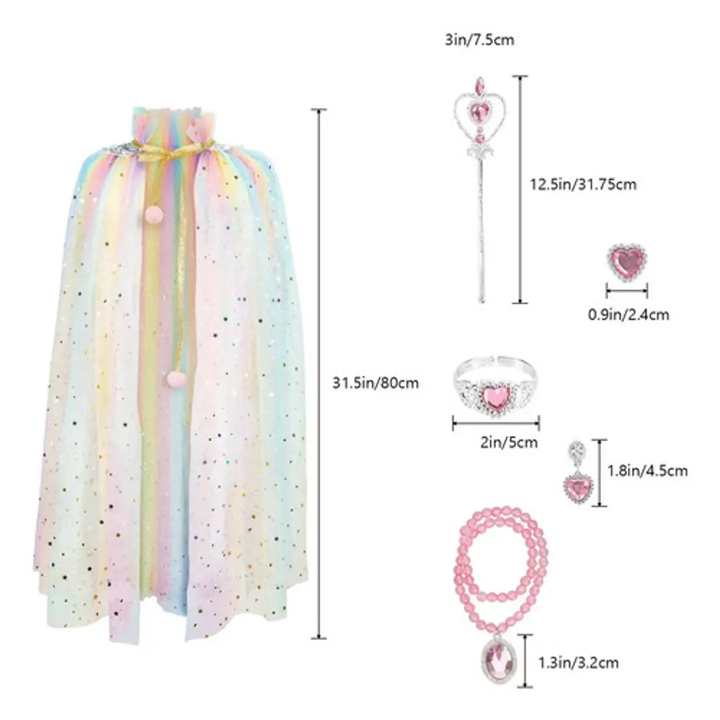 Set De Disfraz Princesa Niña Con Capa Arcoíris Y Accesorios 5