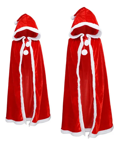 Capa De Papá Noel Roja Con Capucha Y Borde Blanco Para Disfr