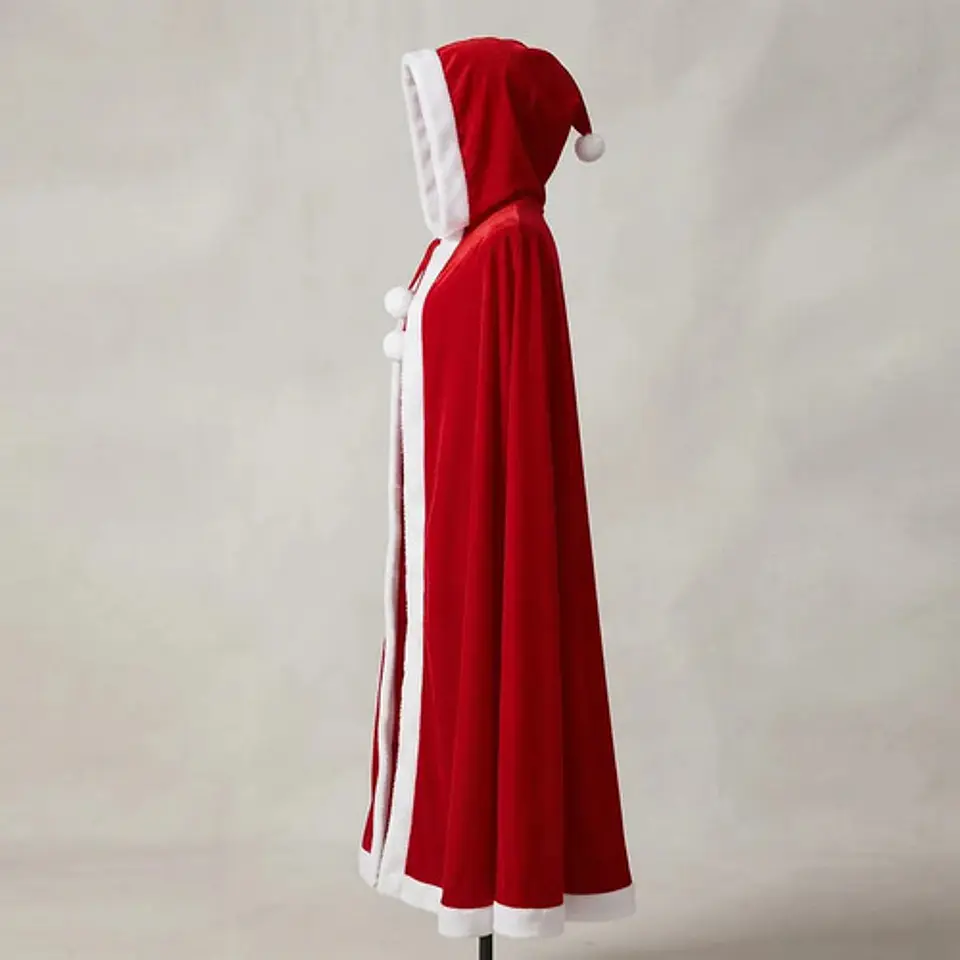Capa De Papá Noel Roja Con Capucha Y Borde Blanco Para Disfr 4