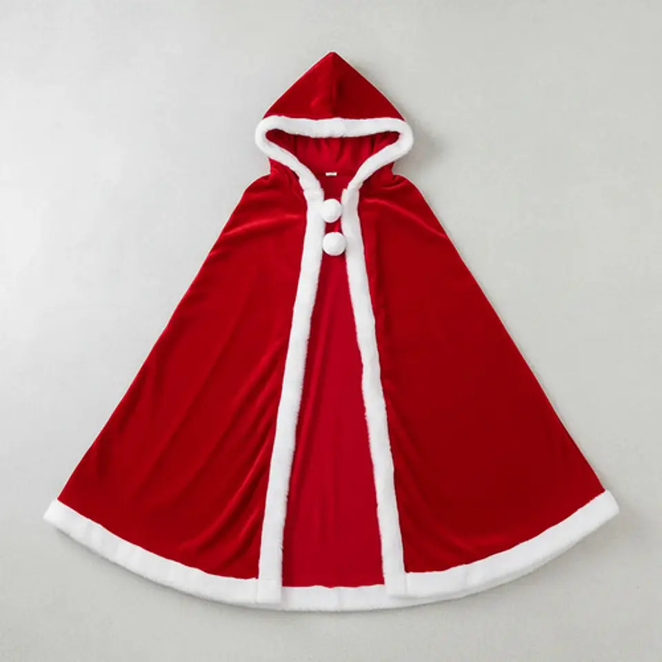 Capa De Papá Noel Roja Con Capucha Y Borde Blanco Para Disfr 5