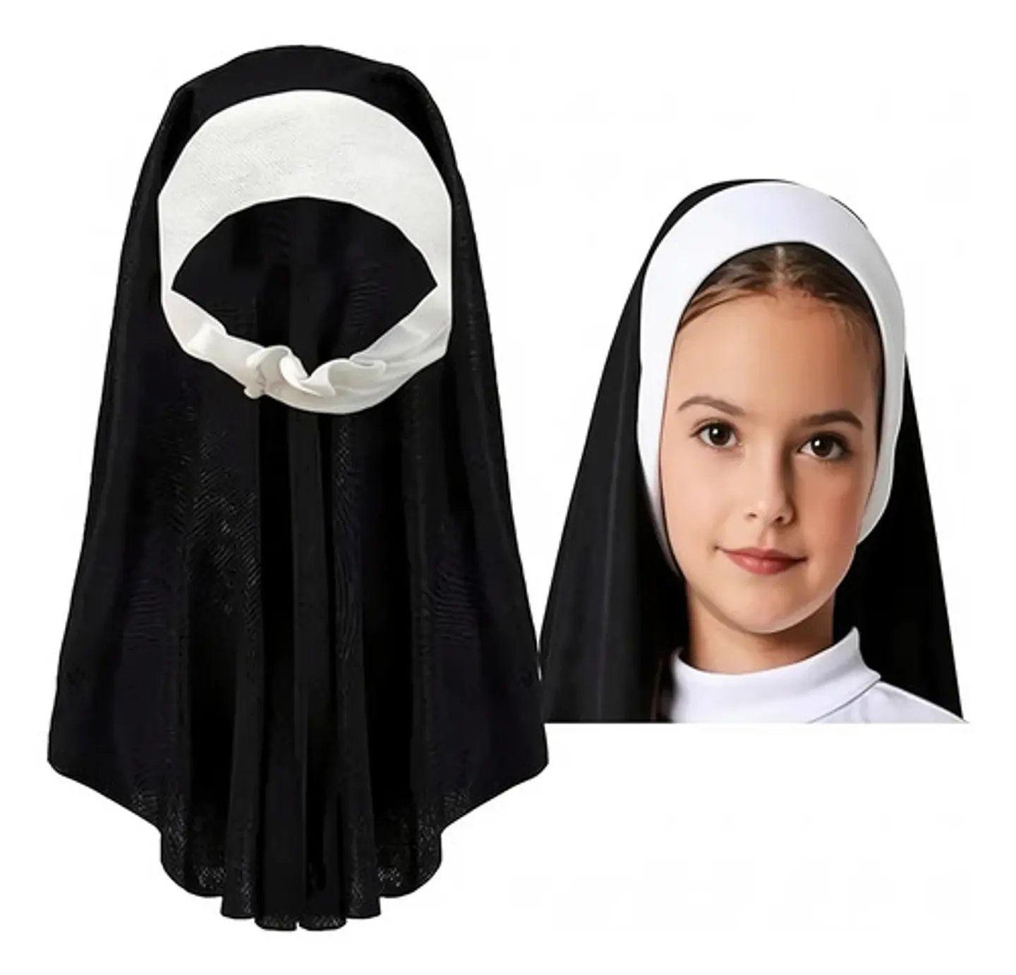 Disfraz De Monja Para Niña En Negro Y Blanco - Accesorio De 4