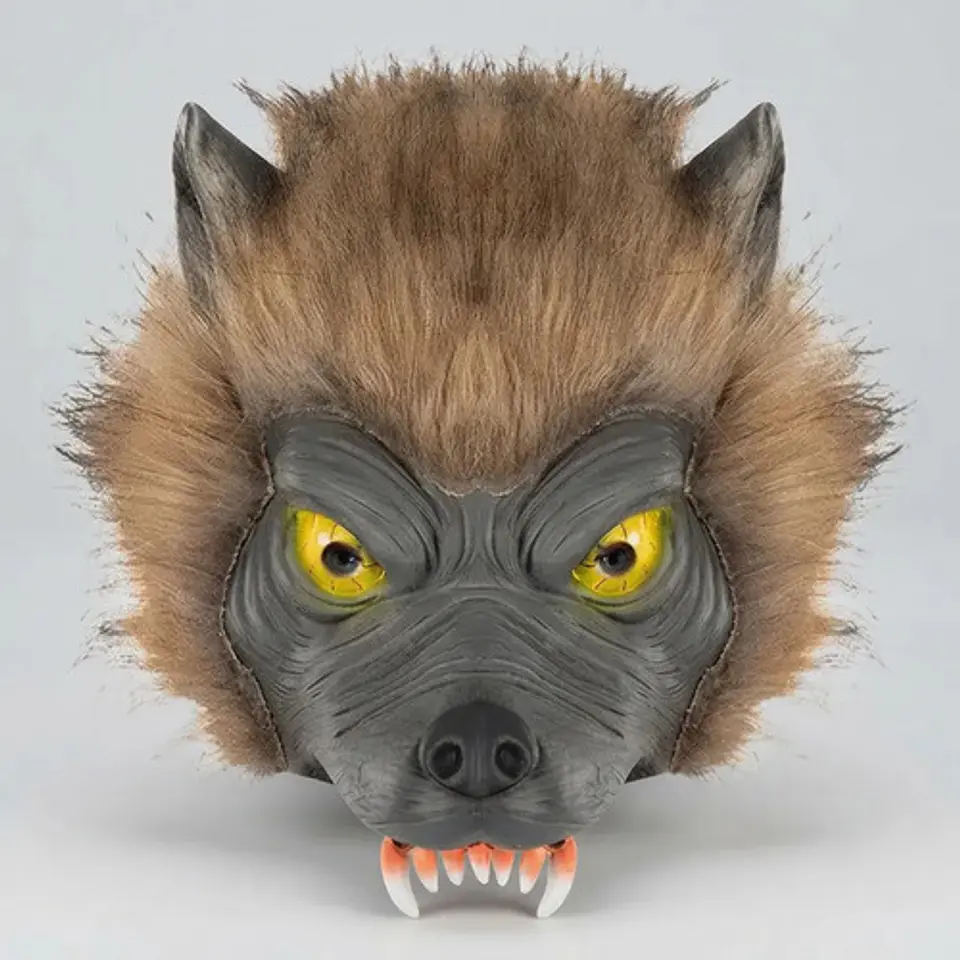 Máscara Hombre Lobo Latex Pelo Sintético Y Colmillos Hallowe 1