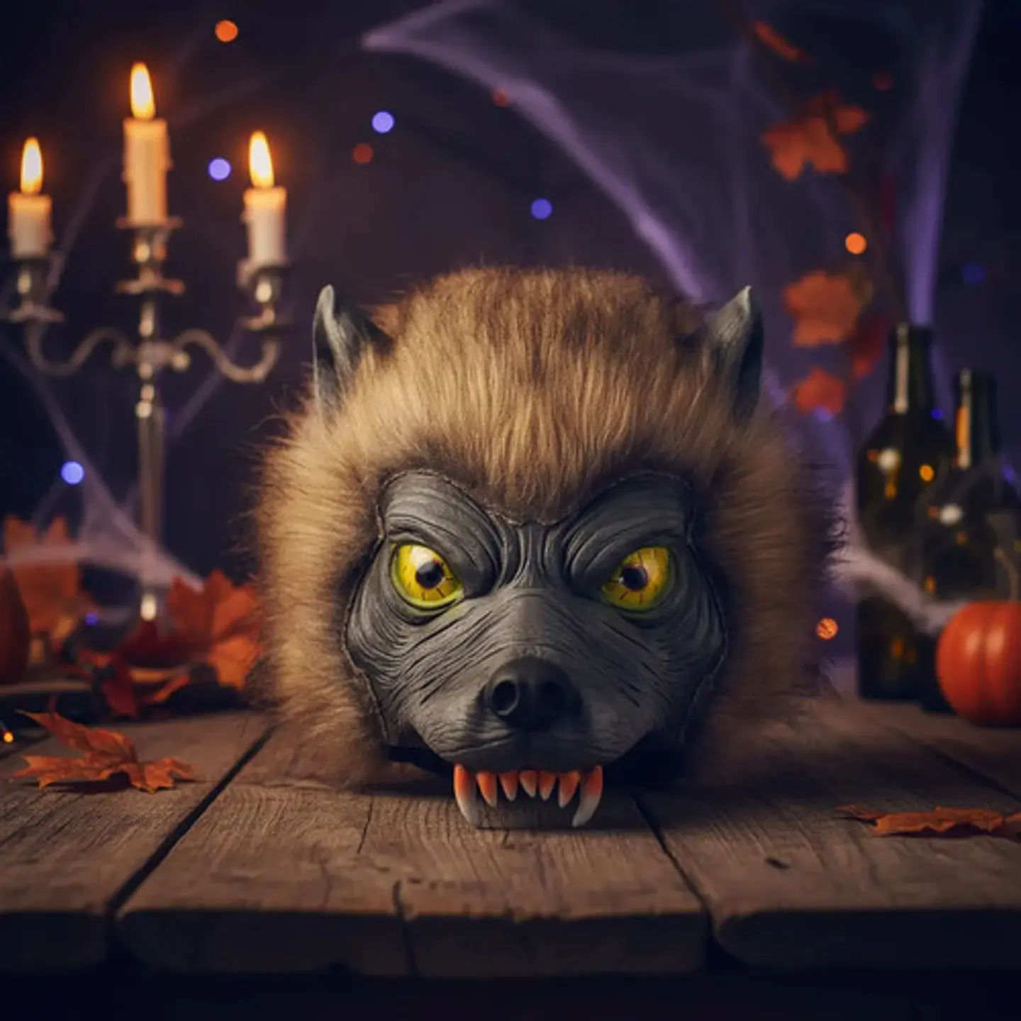 Máscara Hombre Lobo Latex Pelo Sintético Y Colmillos Hallowe 2