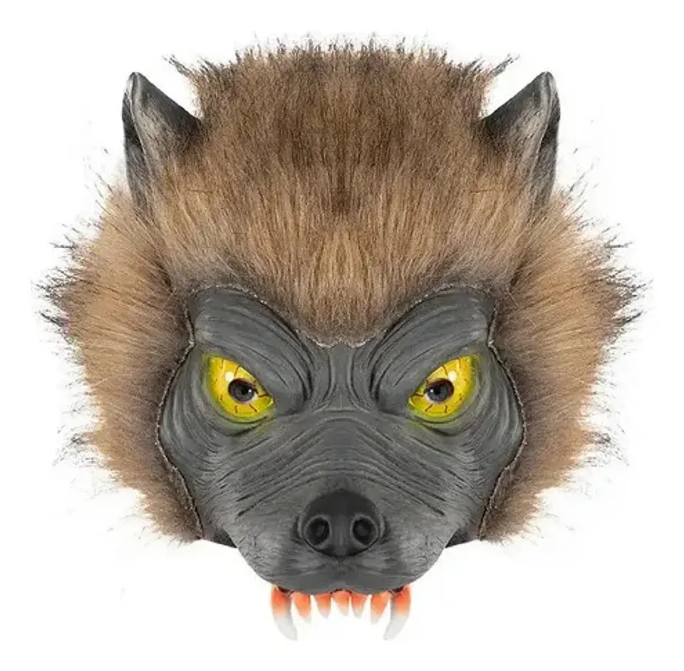 Máscara Hombre Lobo Latex Pelo Sintético Y Colmillos Hallowe 3