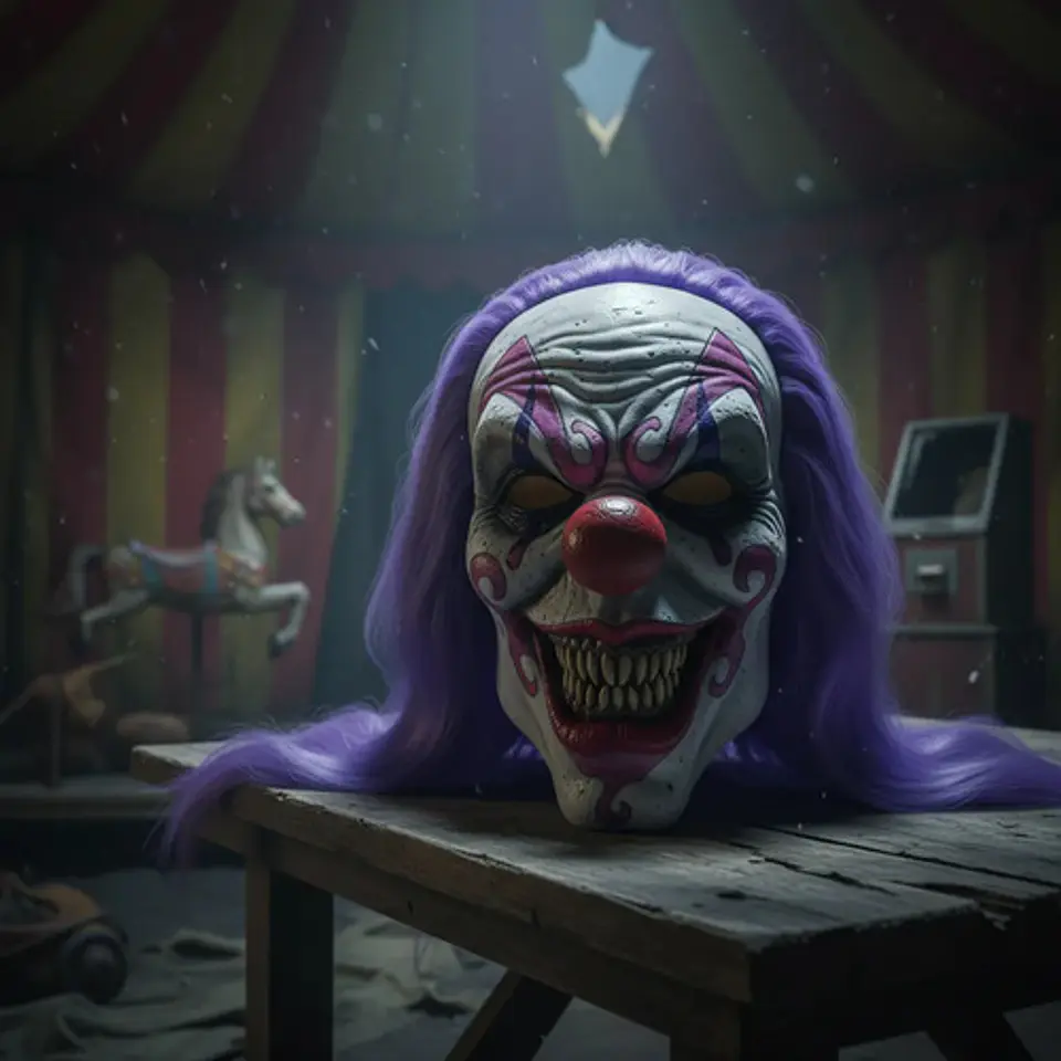 Máscara De Payaso Malvado Con Pelo Morado Y Nariz Roja 2