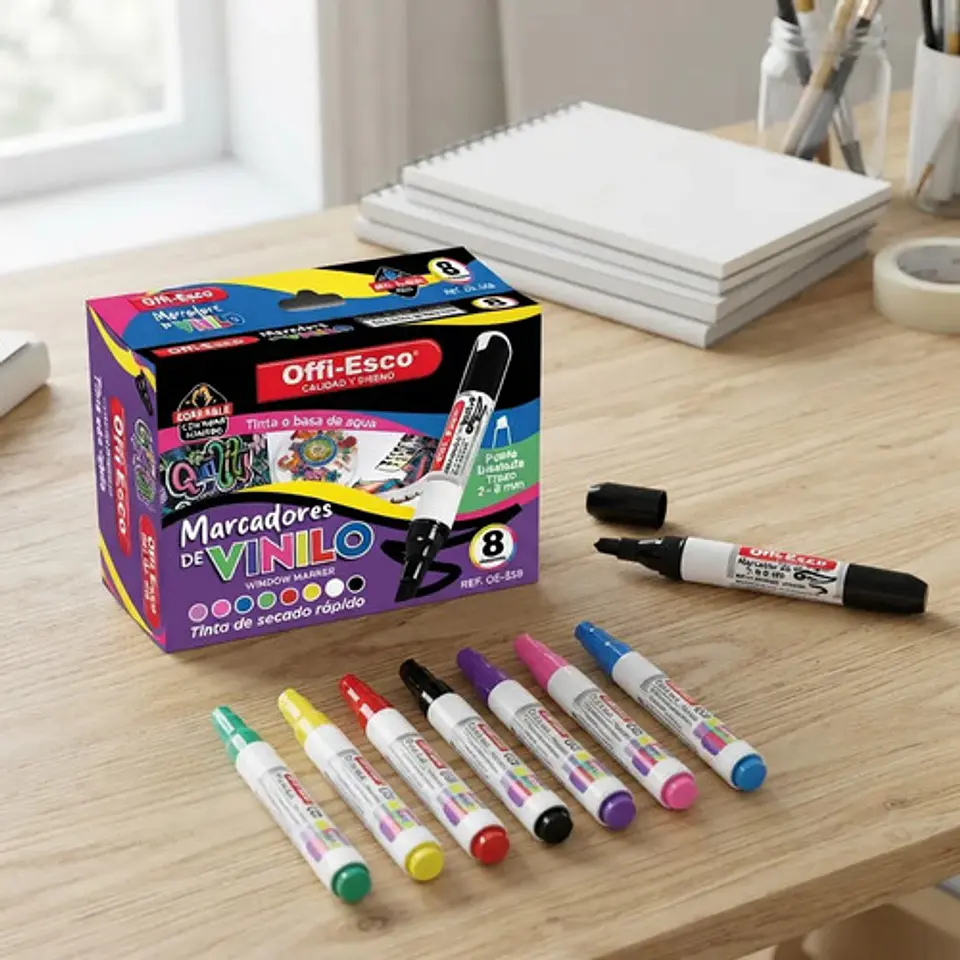 Marcadores De Vinilo Offi-esco Oe-558, 8 Unidades, Tinta Agu Multicolor 4
