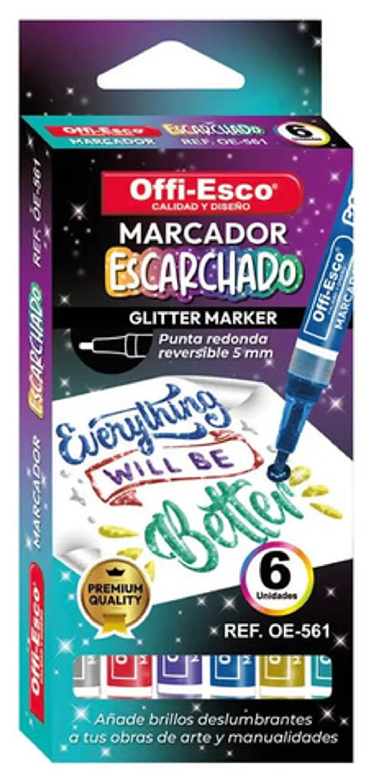 Marcadores Escarchados Offi-esco Oe-561 Punta Redonda 5mm X6 3