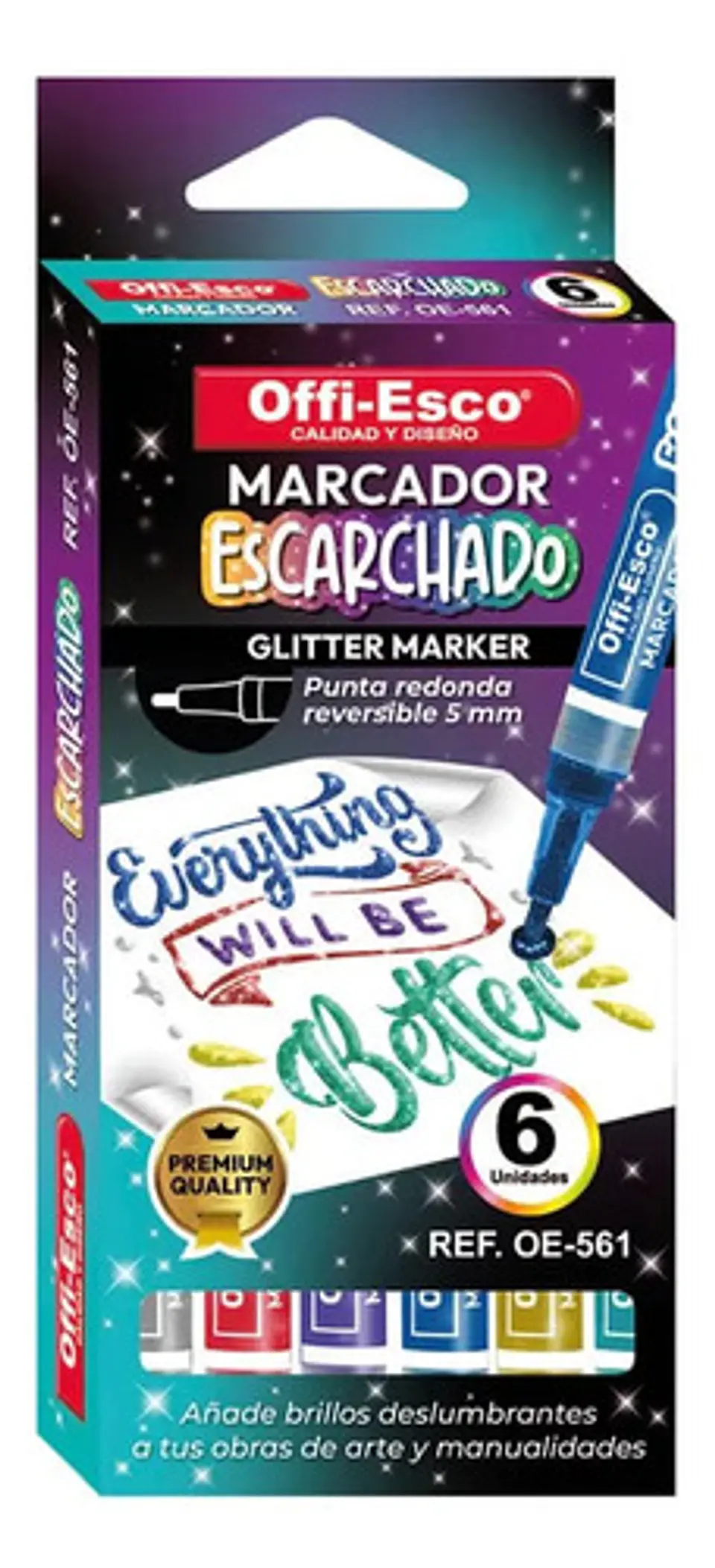 Marcadores Escarchados Offi-esco Oe-561 Punta Redonda 5mm X6 3