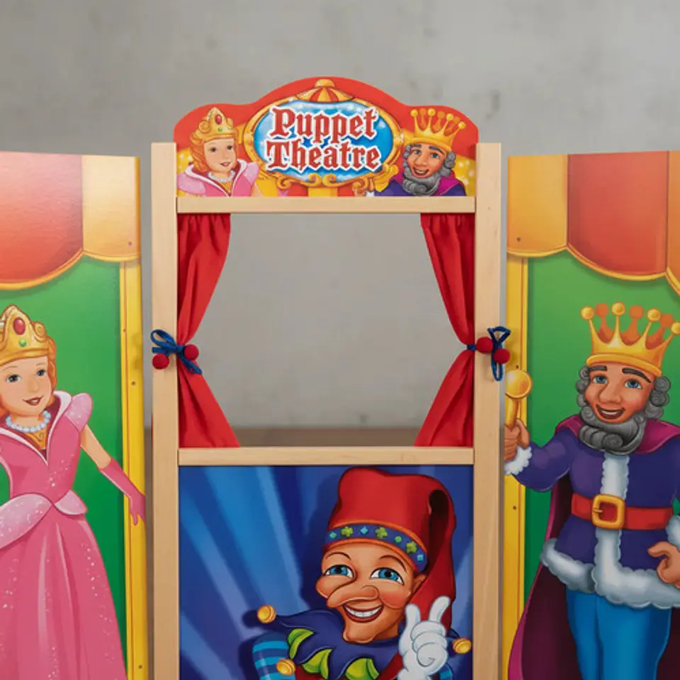 Teatro De Títeres De Madera Con Princesa Y Rey 99 X 49 Cm 4