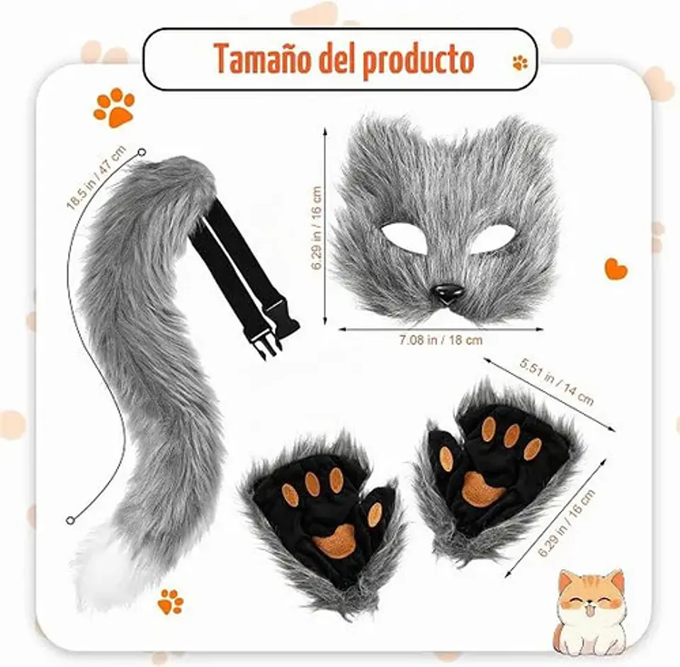 Disfraz De Zorro Peludo Marrón Con Máscara Guantes Y Cola 2