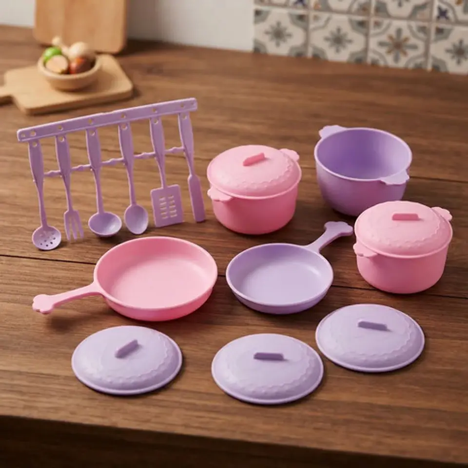 Juego De Cocina De Juguete Para Niñas Ollas Y Utensilios Plá 2
